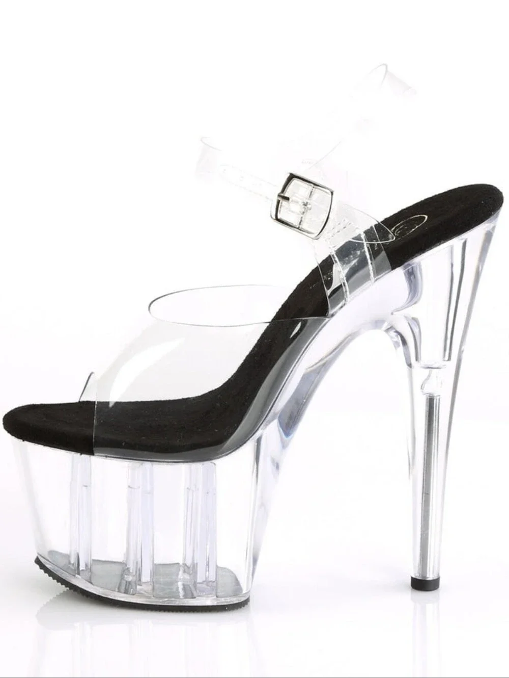 Pleaser Clear Platform Sandal with Ankle Strap - Clear